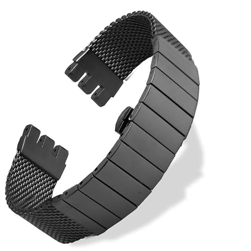 dayeer Uhrenarmband für Swatch YCS443G, Metallgeflecht-Gürtel, Herrenarmband mit Edelstahl-Faltschließe(Black,19mm) von dayeer