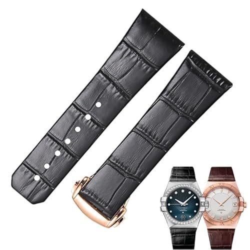 dayeer Uhrenarmband mit konkaver Kerbe für Omega Constellation DeVille Trésor Collection, Lederarmband mit Faltschließe(Blackr,17-6.5mm) von dayeer