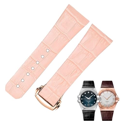 dayeer Uhrenarmband mit konkaver Kerbe für Omega Constellation DeVille Trésor Collection, Lederarmband mit Faltschließe(Pinkr,17-6.5mm) von dayeer