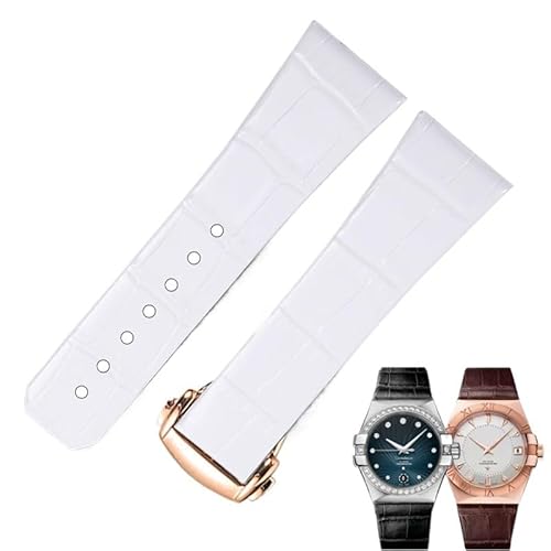 dayeer Uhrenarmband mit konkaver Kerbe für Omega Constellation DeVille Trésor Collection, Lederarmband mit Faltschließe(Whiter,23-11mm) von dayeer