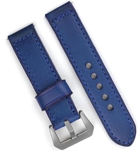 dayeer Vintage-Lederarmband für Panerai, handgefertigtes Ersatz-Uhrenarmband mit Nähten (Color : Blue, Size : 24mm) von dayeer