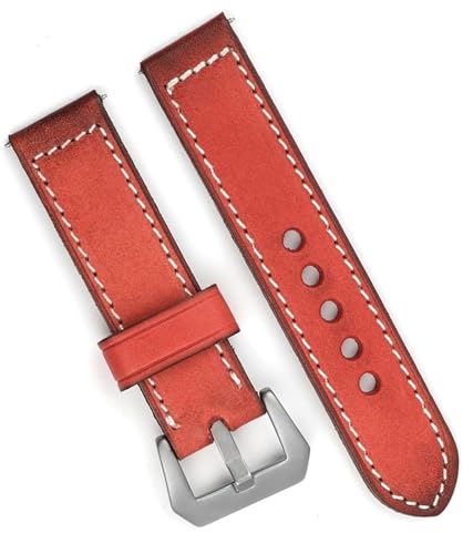 dayeer Vintage-Lederarmband für Panerai, handgefertigtes Ersatz-Uhrenarmband mit Nähten (Color : Red, Size : 24mm) von dayeer