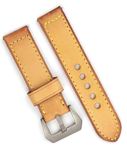 dayeer Vintage-Lederarmband für Panerai, handgefertigtes Ersatz-Uhrenarmband mit Nähten (Color : Yellow, Size : 20mm) von dayeer