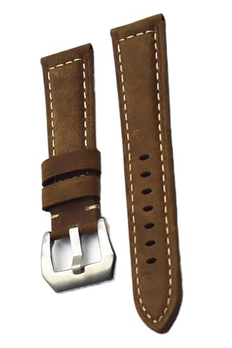 dayeer Vintage Ölwachs-Lederarmband mit silberner Schnalle für Penahai-Uhren-Ersatz-Zubehörband (Color : Brown B, Size : 24mm) von dayeer