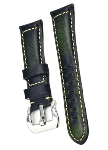 dayeer Vintage Ölwachs-Lederarmband mit silberner Schnalle für Penahai-Uhren-Ersatz-Zubehörband (Color : Green A, Size : 20mm) von dayeer