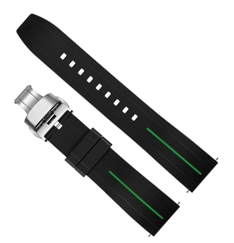 dayeer Wasserdichtes Silikon-Schnellverschluss-Armband für Tissot Herren-Damen-Uhrenarmband für Mido-Armband für Citize-Uhrenarmband mit Butterfly-Schnalle (Color : Black Green 03, Size : 20mm) von dayeer