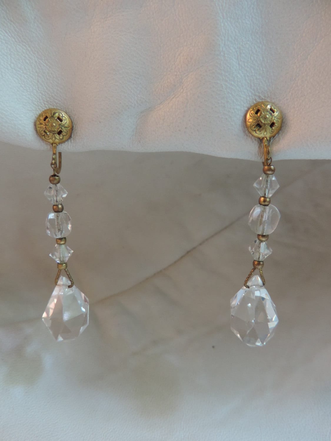 Antik Ohrringe Kristall Hochzeit Gold Event Goldschliff Tropfen Schraubverschluss Schmuck von dayintonight