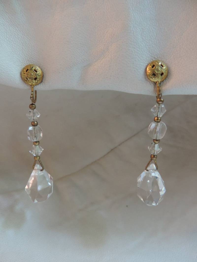 Antik Ohrringe Kristall Hochzeit Gold Event Goldschliff Tropfen Schraubverschluss Schmuck von dayintonight