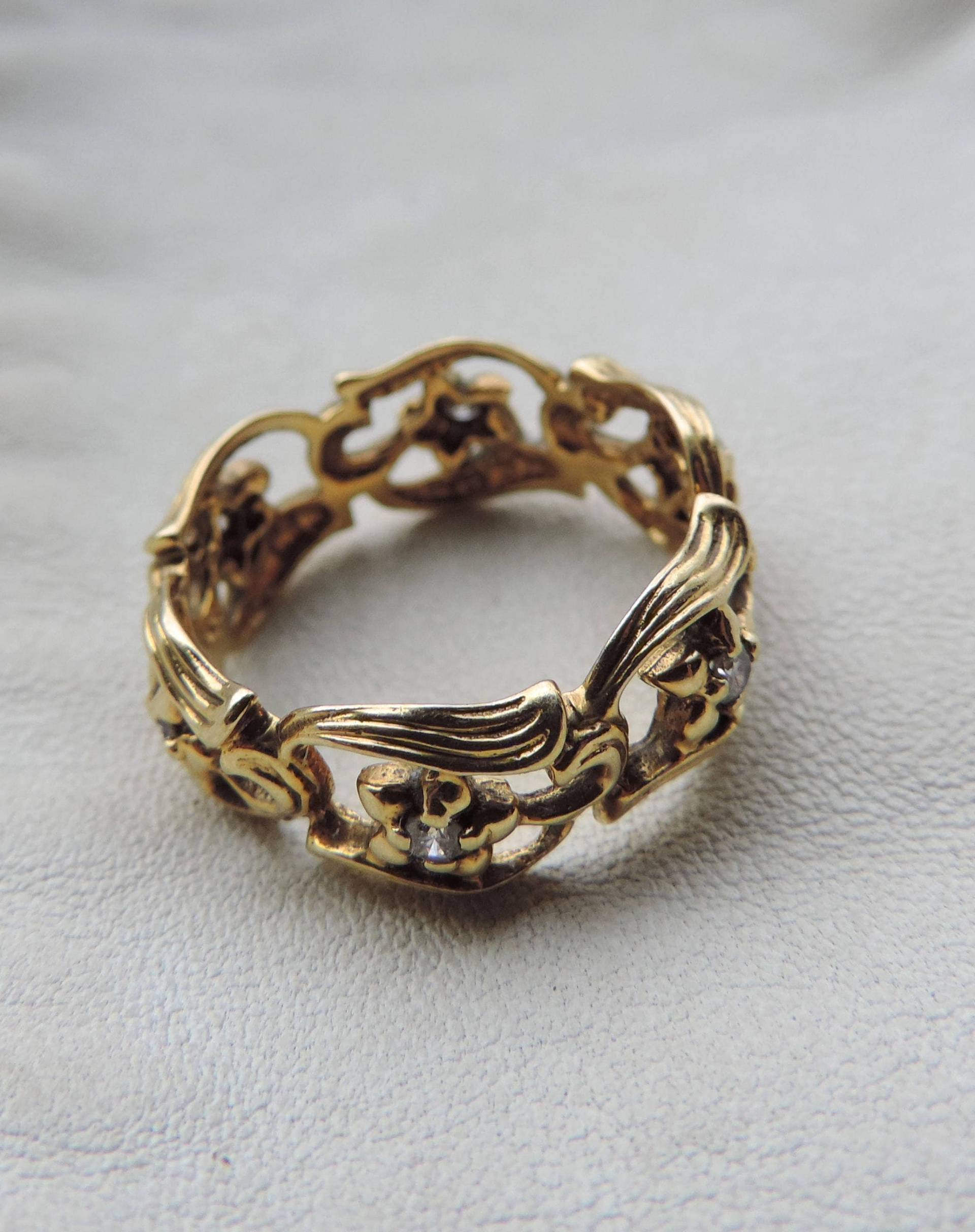 Antik Ring 18K Gold Floral Antikring Hochzeitsring Feingoldring Ewigkeitsring Diamantring Blume Sterne Unikatring von dayintonight