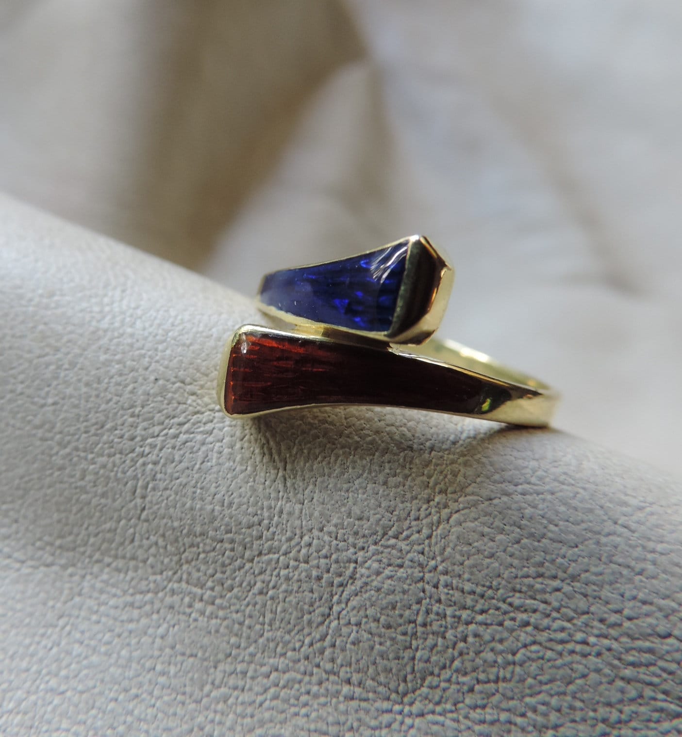 Vintage 18K Gold Emaille Ring Gucci Designer Blau Rot von dayintonight
