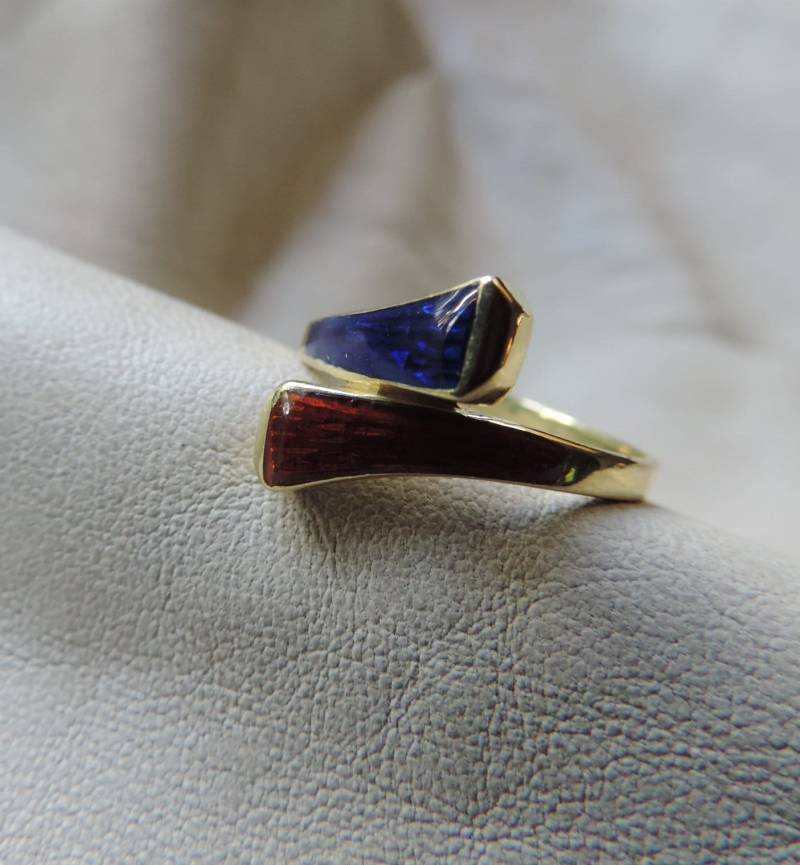 Vintage 18K Gold Emaille Ring Gucci Designer Blau Rot von dayintonight