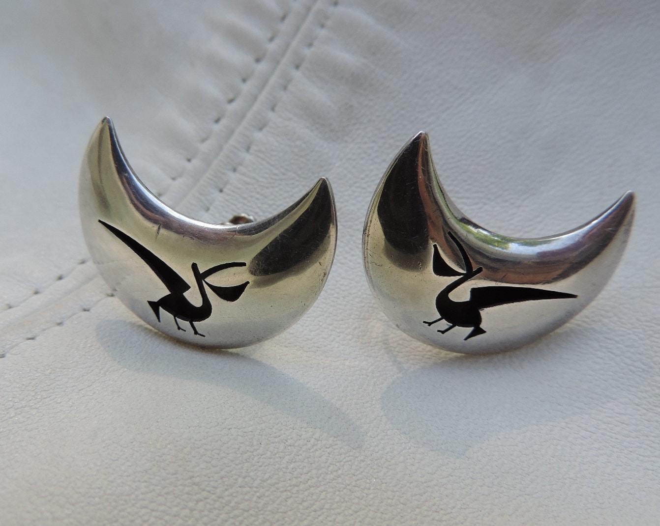 Vintage Ohrringe Sterling Silber Sichel Mond Stecker Vogel Pterodactyl von dayintonight