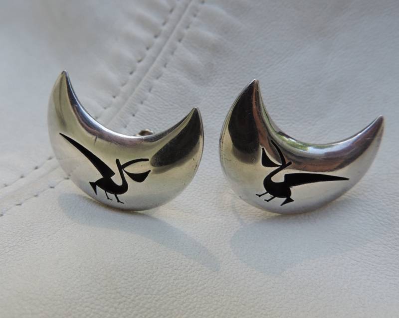 Vintage Ohrringe Sterling Silber Sichel Mond Stecker Vogel Pterodactyl von dayintonight