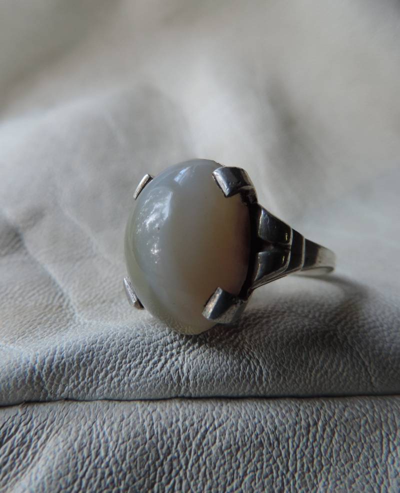 Vintage Sterling Ring Chalcedon Edelstein Gestreift Blasse Achat Ringgröße 7 1/2 von dayintonight