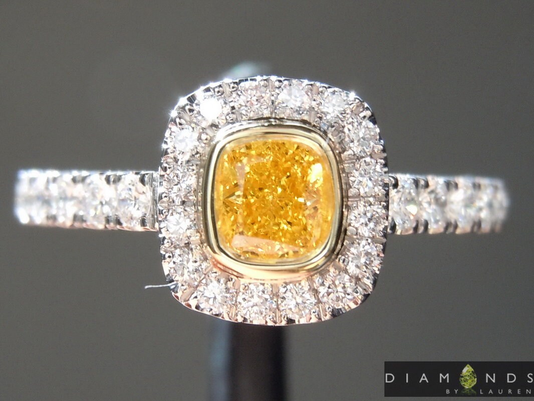 0.26Ct Orangy Gelb Vs2 Kissenschliff Diamant Ring R9766 von dblauren