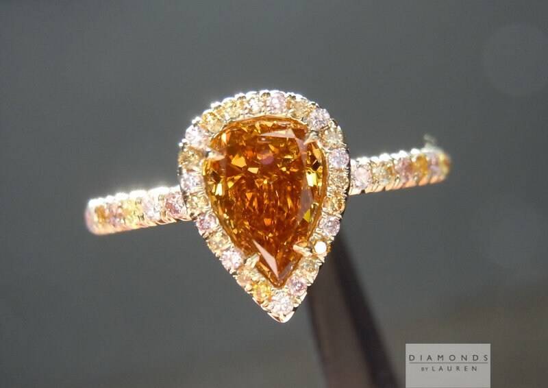 0.87Ct Bräunlich Orange Gelb Si1 Birne Diamant Ring R4398 von dblauren