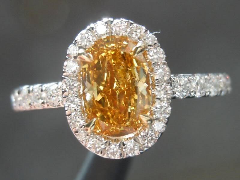 0.88Ct Intensive Orange Gelb Si2 Oval Diamant Ring R3336 von dblauren