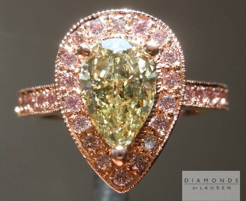 1.24Ct Bräunlich Grünlich Gelb Vs1 Birne Diamant Ring R4125 von dblauren