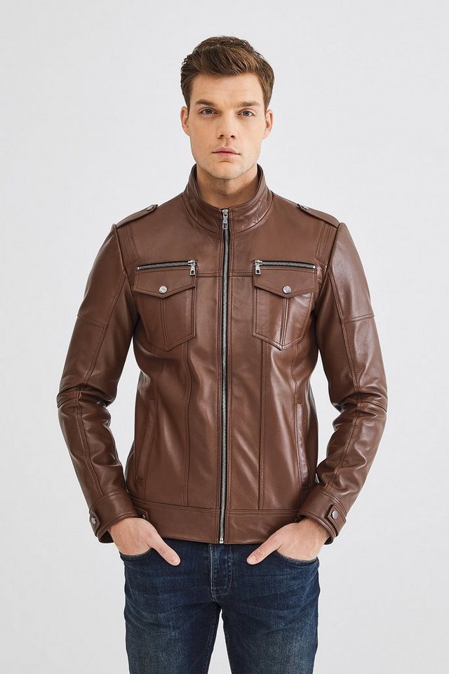 dc Dericompany Lederjacke BD01234 Herren Evan" aus Lammleder in Braun, Echtleder Übergangsjacke, Freizeitjacke, Bikerjacke aus echtem Leder" von dc Dericompany