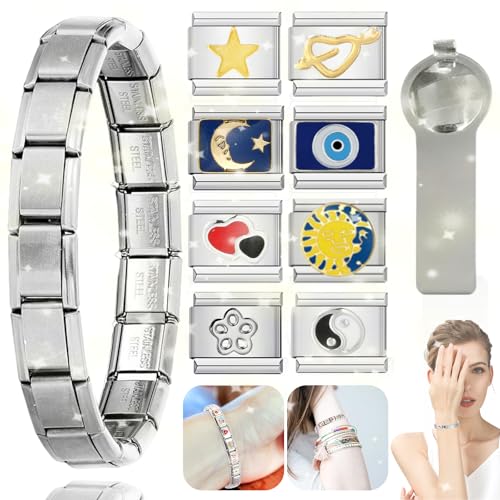 dcas 10-Teiliges Set Italienische Charms Edelstahl Modul Armband, Abnehmbar Italienisches Charm, Diy Abnehmbar Module Für Italienische Armbänder, Classic Italian Style Charms Für Damen von dcas
