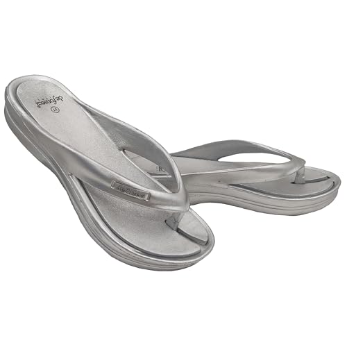 DeFonseca Ischia Super Damen-Flip-Flops aus Gummi für Haus, Meer und Strand, Flipflop mit Keilabsatz, silber / schwarz, 38 EU von de fonseca