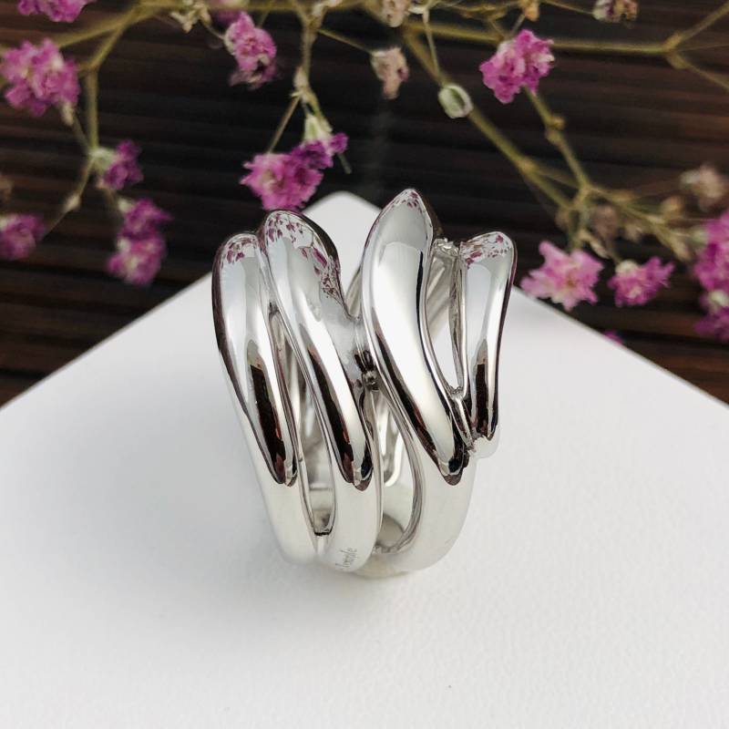 Ring Weißgold Optik, Extravagantes Design, Goldschmiede Handarbeit, Angesagte Style Trend in 925 Sterling Silber Top Geschenkidee von deTempleSchmuck