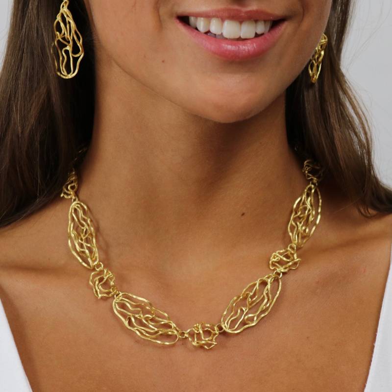 Kette Handarbeit Gold, Extravagantes Design, Das Besondere Schmuckgeschenk Für Die Liebste, 925 Silber Mit 18Kt Vergoldung von deTempleSchmuck