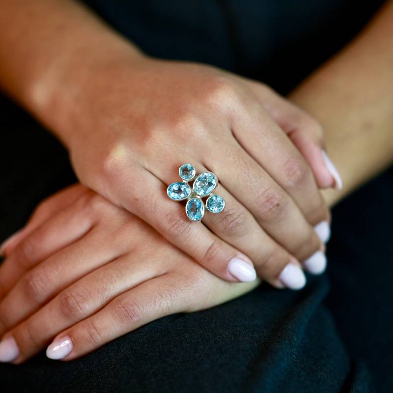 Damen Ring Blautopas, Ausgefallene Goldschmiede Handarbeit, Geschenkidee Für Jahrestag, 925 Silber Top Design von deTempleSchmuck