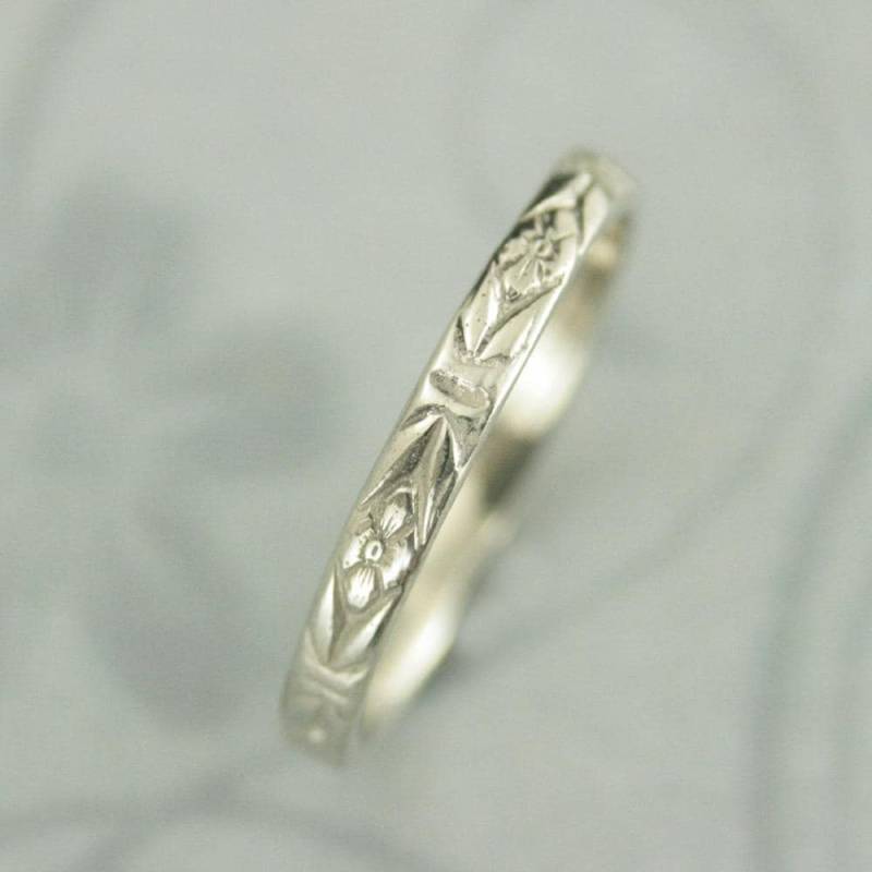 10K Goldband Goldring Antiker Ring Vintage Ehering Handgefertigter Orangenblütenring Romanze Gold Floral von debblazer