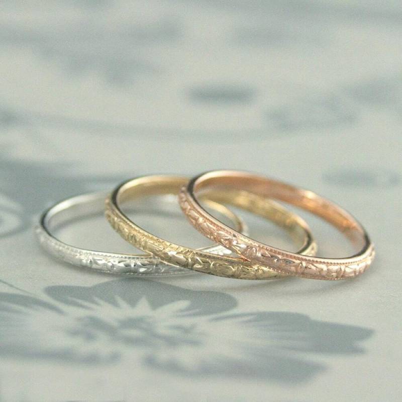 10K Goldring Goldband Antiker Stil Ring Band Gold Ehering Orangenblütenband Dünne Renaissance-Frauen-Goldband von debblazer