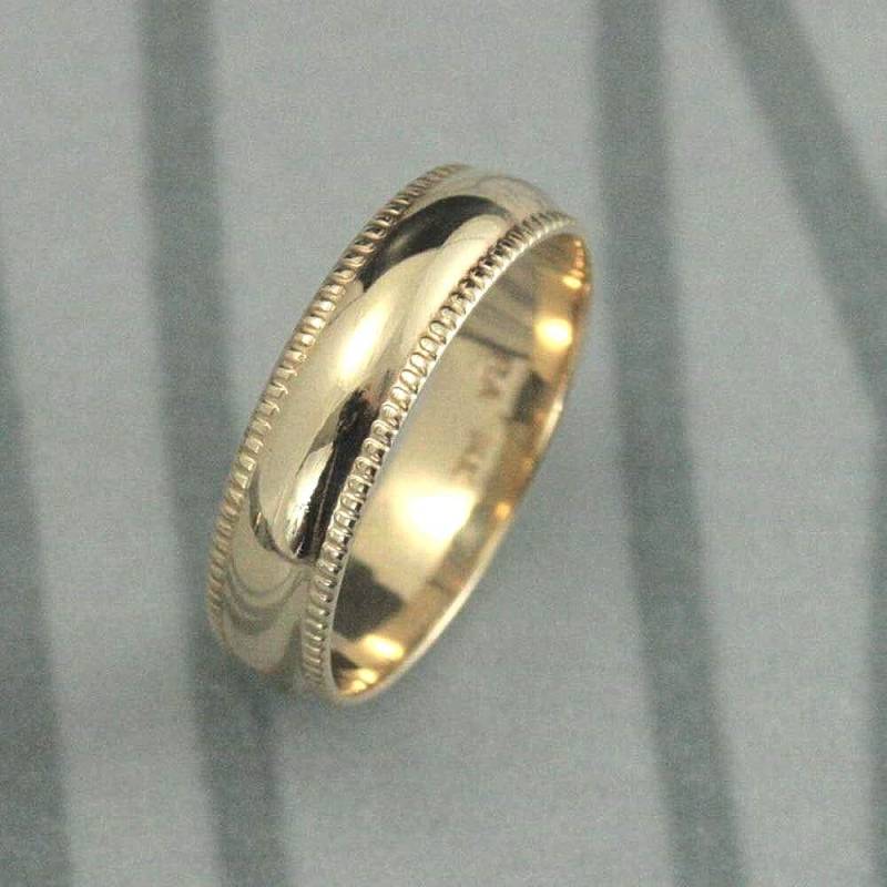 14K Gelbgold Milgrain Band Ehering Massiv Traditionelle Eingefasste Herren Bräutigam Ring von debblazer