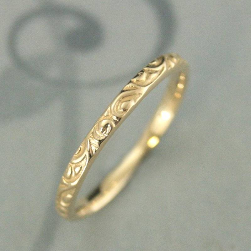 18K Gold Band Ehering Damen Swirl Design Ring Skinny Gelb Rose Weiß Elegant von debblazer