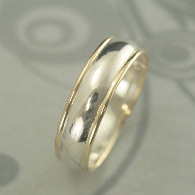 Band Comfort Fit Ring Two Tone Silber Und Goldring Herren Ehering 6 Mm Breit Bequemer Herrenring Hauch Von Gold Handgefertigt von debblazer