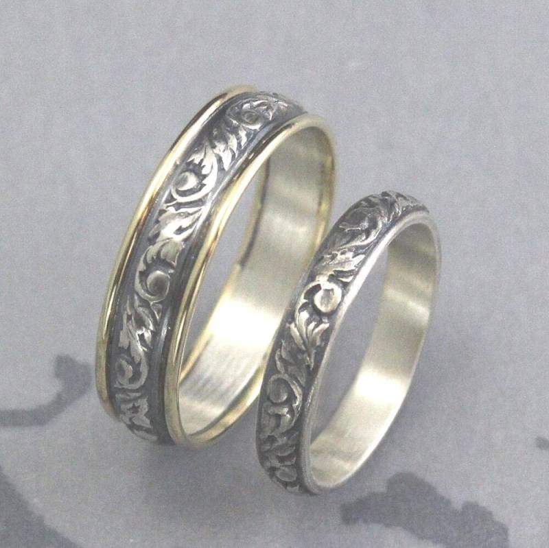 Bands Sie Und Ihn Muster Ring Eheringe Herrenringe Damenringe Comfort Fit Ringe Gold Silber Ringset Trauringe Zweifarbig von debblazer