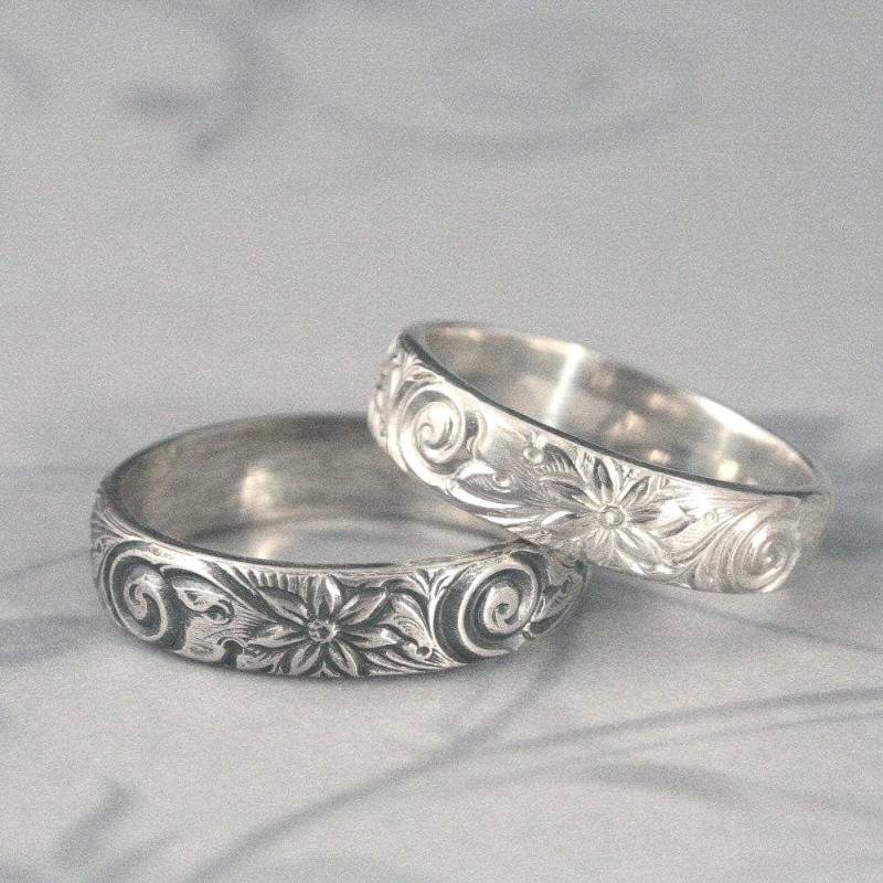 Crazy Daisy Ring Solid Sterling Silber Floral Gemusterten Ehering Floraler Blumenring Bandblume von debblazer