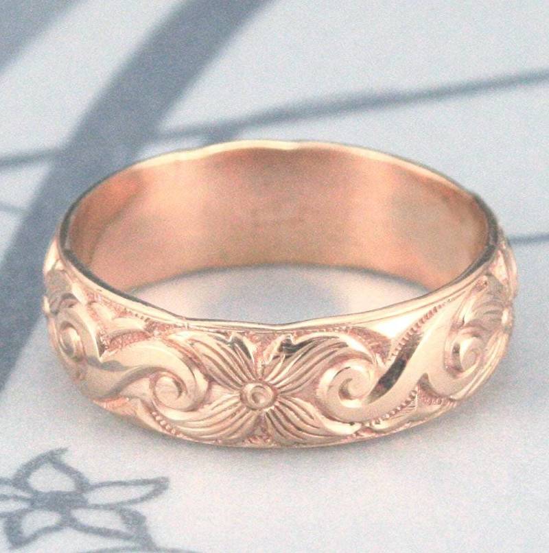 Gelbgold Filled Floral Ring Midnight in The Garden Gemusterten Band von debblazer