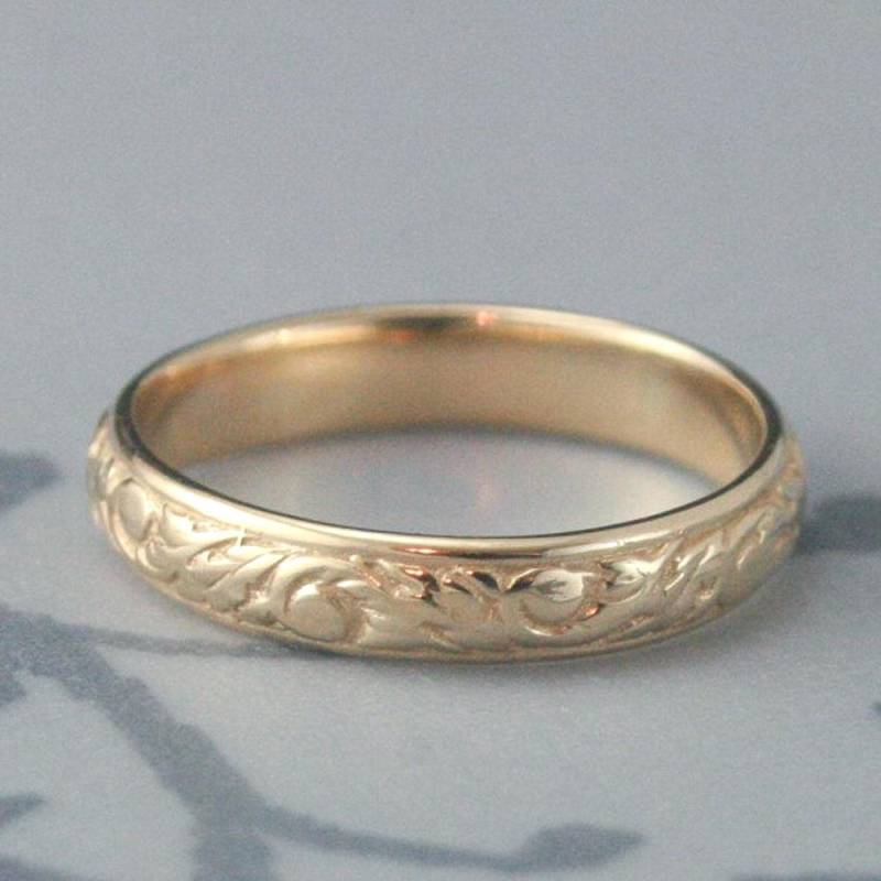 Gelbgold Gemusterter Bandring Barock Band Damen Ehering Swirl Designring Blatt Gussring Herren Rebenring von debblazer