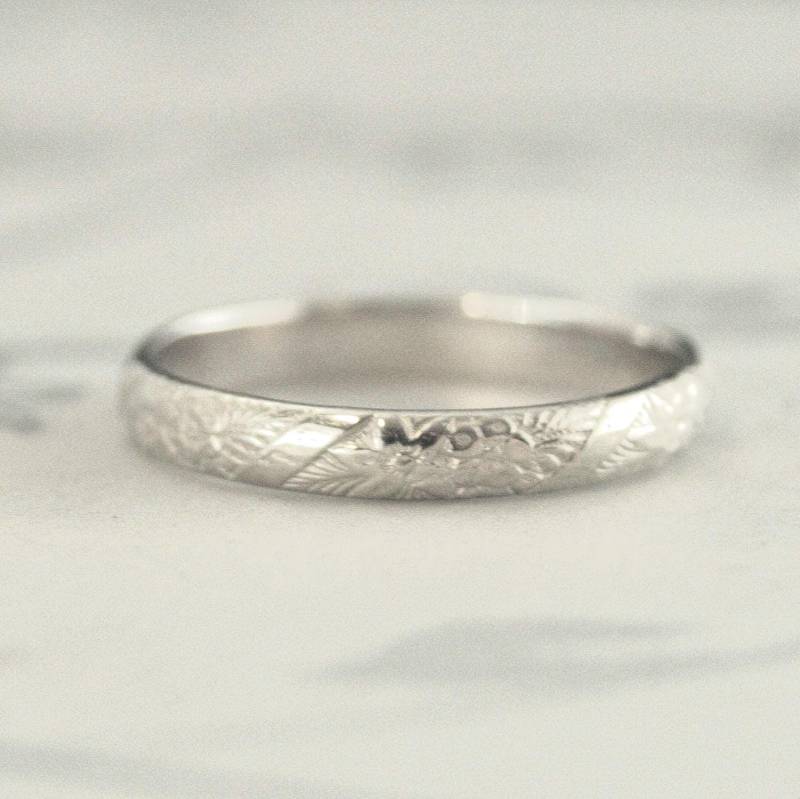 Gold Blumenring Weißgold Ehering Damen Trauring Geprägter Goldring Musterband Vintage Ring Antik Band von debblazer