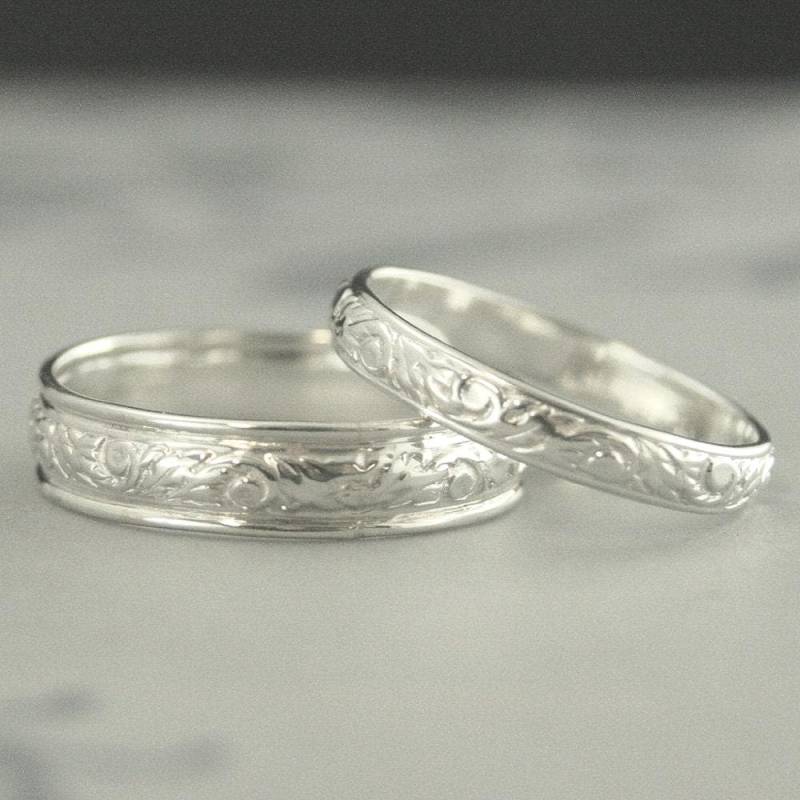 Hochzeit Bands Silber Barock Sein Und Sie Vintage Style Swirl Blatt Design Ringe Seine Ihre von debblazer