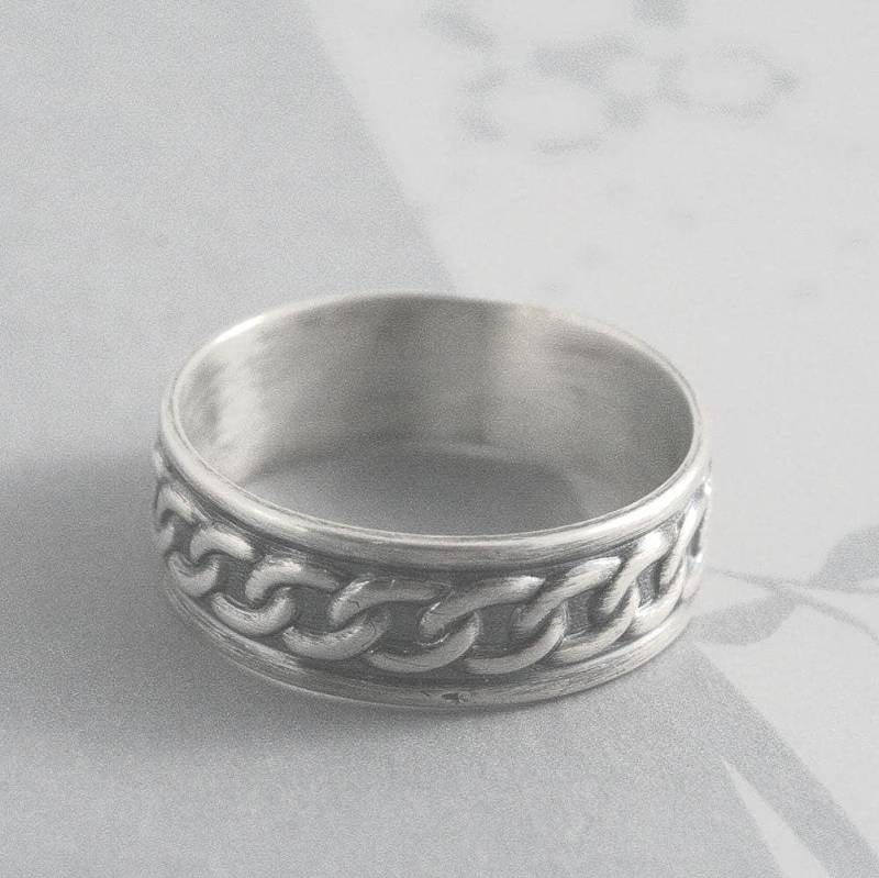 Ring Kette Links Band Kettenring Biker Punk-Rock-Ring 8 Mm Breit Herren Ehering Gemustert Skulptural Bräutigam Robust von debblazer