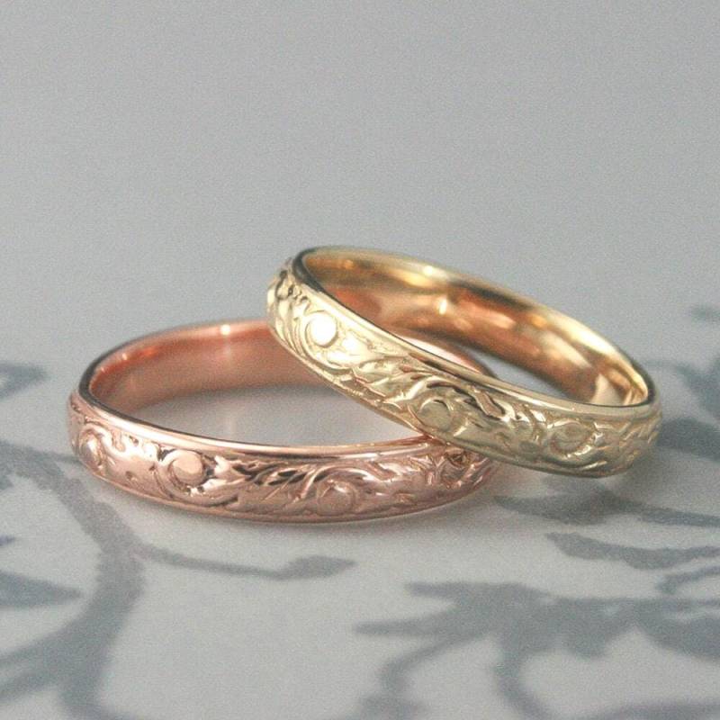 Rose Gold EheringGoing Barock Band14K Rotgold RingSwirl Design Band-Blatt Ring-Damen Ehering-Rebe Band-Herren Ehering von debblazer