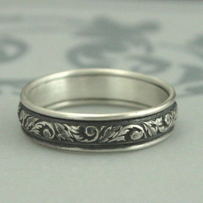 Silber Ehering Blatt Gemustert Herrenring Und Swirl Ring Handgefertigt in Den Usa Mit Recyceltem Barock von debblazer