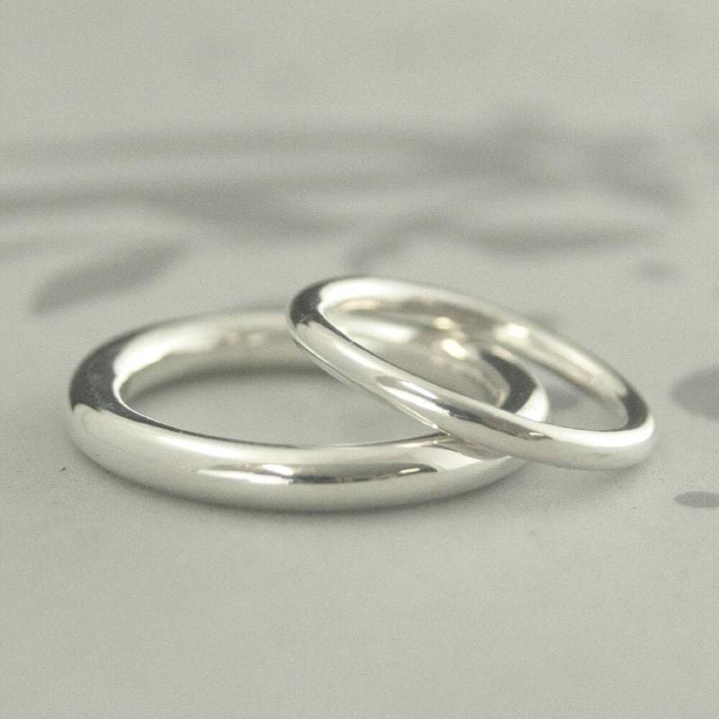 Silber Eheringe Voll Runde Bänder 2 Mm Und 3 Ringe Seine Ihre Comfort Fit Ehering Set von debblazer