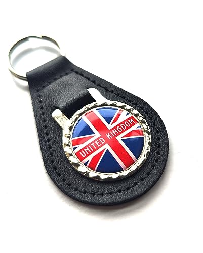 decal arts Schlüsselanhänger mit britischer Union Jack Nationalflagge, Landleder, patriotischer Anhänger, Schlüsselanhänger für Männer und Frauen, Geschenk, Schwarz , L von decal arts