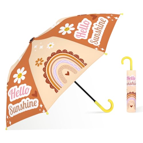 Regenschirm Kinder Stockschirm mit Schirmhülle, Windsicher Robustheit Regen Regenschirm, Faltbarer Kinderschirm Taschenschirm für Junge Mädchen Leicht zu Transportieren，Böhmischer Regenbogen von decalsweet