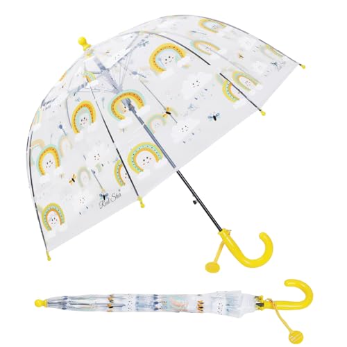 Regenschirm Kinderschirm Stockschirm, Windsicher Robustheit Regen Regenschirm Transparent, Kinderregenschirm Durchsichtig Junge Mädchen, Kuppel-Blasenschirm Durchmesser=70cm Regenbogen Wolken von decalsweet