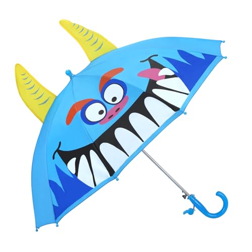 decalsweet Regenschirm Kinder Stockschirm mit 3D Seeungeheuer, Windsicher Robustheit Regen Regenschirm mit Einer Pfeife, Faltbarer Leicht Kinderschirm für Junge und Mädchen, Blau von decalsweet