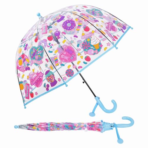 Regenschirm Kinderschirm Stockschirm, Windsicher Robustheit Regen Regenschirm Transparent, Kinderregenschirm Durchsichtig Junge Mädchen, Kuppel-Blasenschirm Durchmesser=70cm Rosa Bonbons von decalsweet