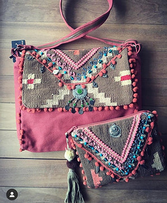 Boho Kelim Braun Und Rosa Tasche Kupplung Boho Kelim Braun Und Rosa Tasche Kupplung von decenario