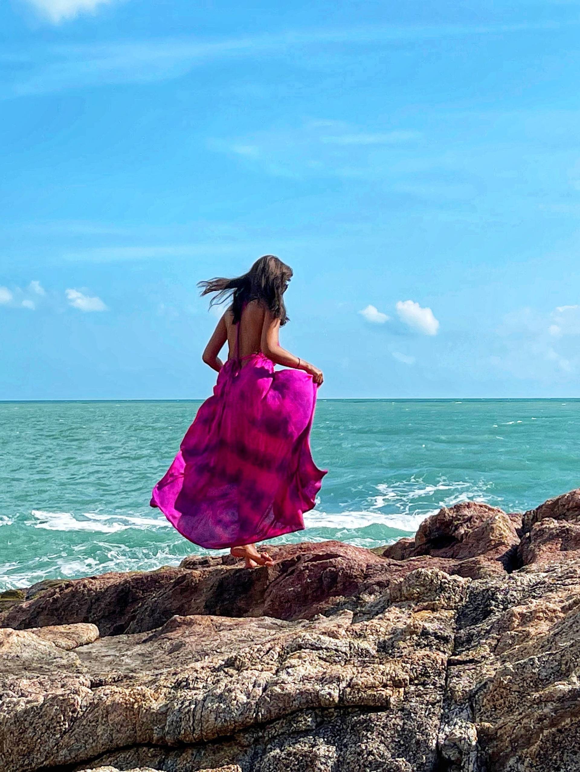 Tie Dye Maxikleid, Boho Strandkleid, Fuchsia Neckholder Sommerkleid, Kleid Mit Offenem Rücken, Geschenk Für Sie von dechom